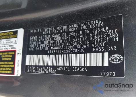 2009 Toyota Camry Se/Le/Xle from USA, damaged, VIN 4T4BE46KX9R078836